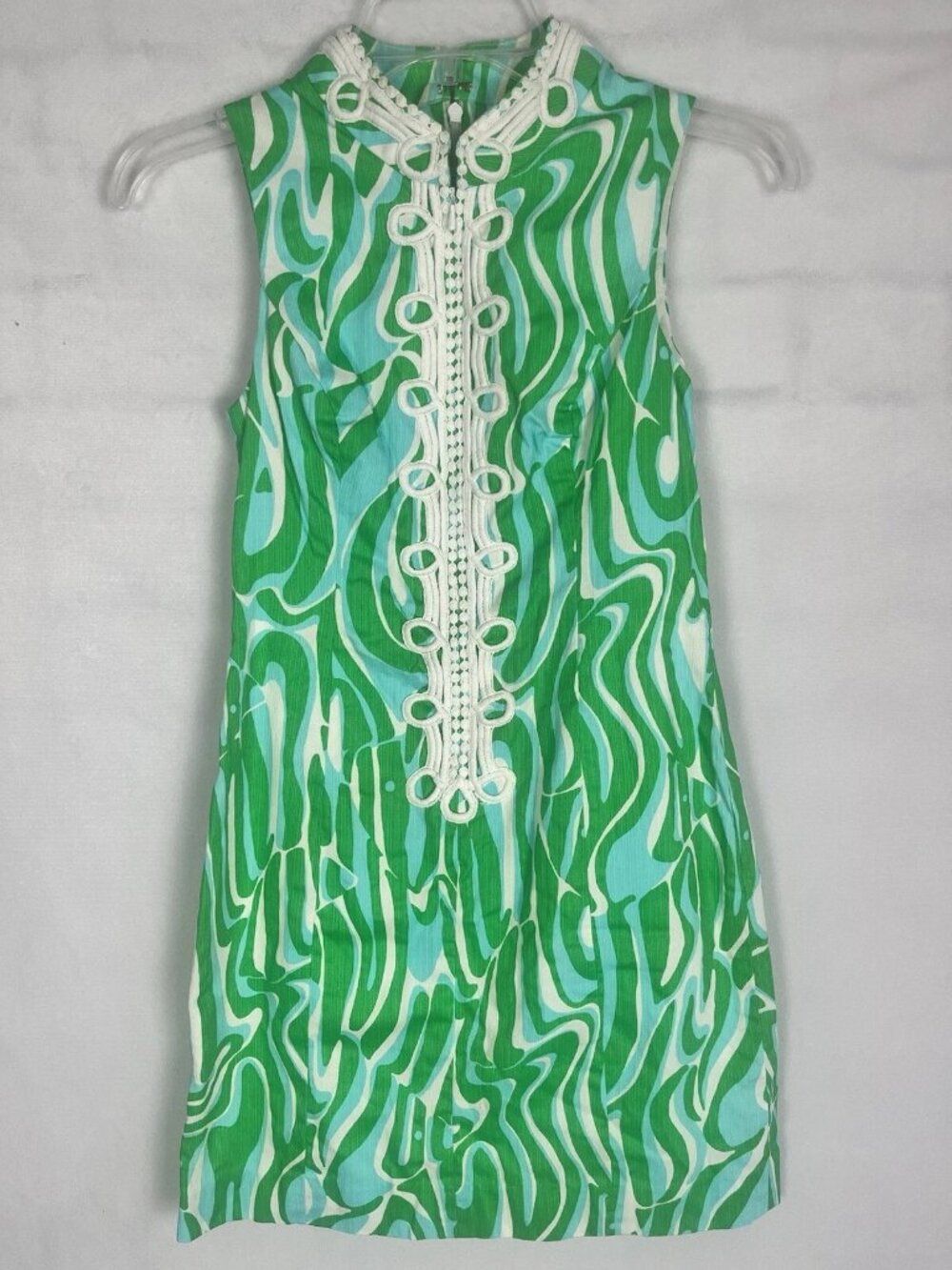 Lilly Pultizer Dress Bright Green Blue White 100% Cotton Size 0